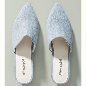 Jeffrey Campbell Noah Wedge Denim Slides Size 8